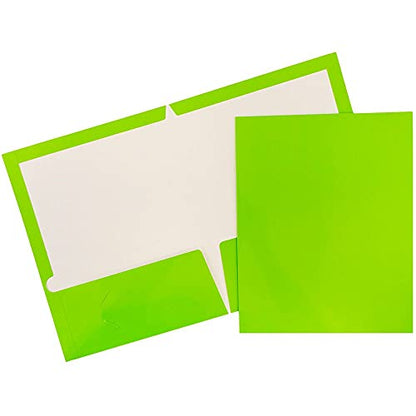 JAM PAPER Laminated Two Pocket Glossy School Folders - Letter Size - High Gloss Lime Green - 6/Pack - color: Lime Green, size: Pack of 6 Folders