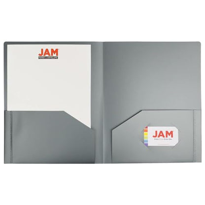 JAM PAPER Heavy Duty Plastic 2 Pocket Extra Tough School Folders - Silver - 3/Pack - color: Silver, size: 3 Per Pack