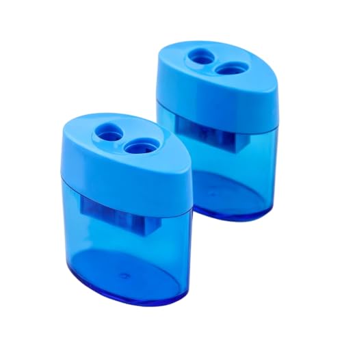 Handheld Pencil Sharpener, Dual Holes Manual Pencil Sharpener with Lid, Compact Colored Pencil Sharpener, Portable Sharpening Tool for Home Office Desktop Art Sketch (Blue - 2 Pack) - color: Blue - 2 Pack