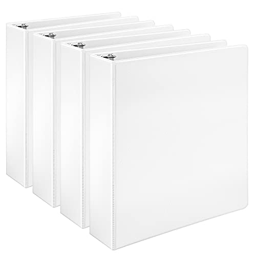 Amazon Basics 3 Ring Binders, 2 Inch, D-Ring Organizer for School, Home Office, White, 4 Pack - size: 4-Pack, style: 2-inch