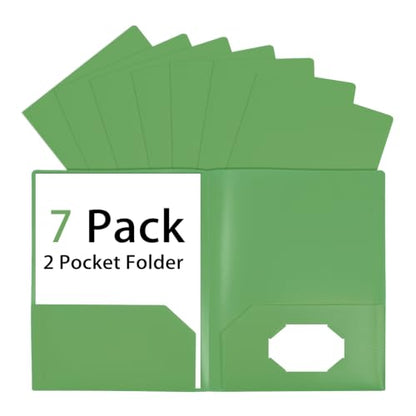 7 Pack Green Plastic Folders with Pockets, 2 Pocket Folders Bulk, Plastic Paper File Folders with Card Slot for Back to School Home Office File Letter Size Paper - color: Green
