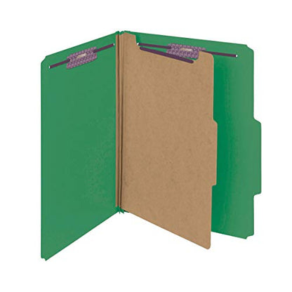 Smead Pressboard Classification File Folder with SafeSHIELD Fasteners, 1 Divider, 2" Expansion, Letter Size, Green, 10 per Box (13733) (Pack of 1) - color: Green