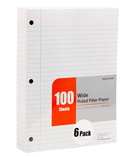 Mintra Office Filler Paper (Wide Ruled, 600 Sheets (6pks of 100)) - color: Wide Ruled, size: 600 Sheets (6pks of 100)