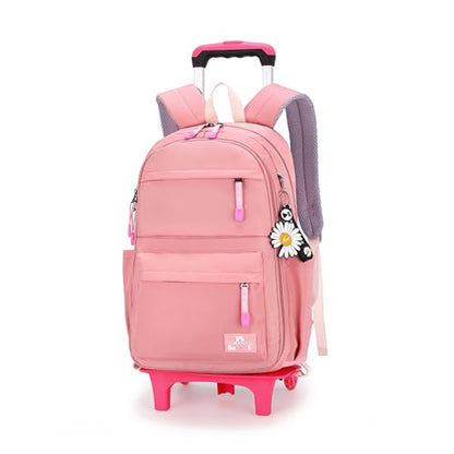 Rolling Backpack,Backpack with Wheels,Kids Roller Backpack for Girls Boys Travel Bag on Wheels Kids Trolley School Bag,Pink - color: A-pink Two Wheels, size: Two Wheels