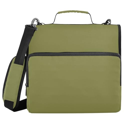1.5-Inch 3-Rings Office Binder Organizer with Shoulder Strap Waterproof Portable Home Travel Safe Storage Bag Suitable for Middle School Army Green - color: Army Green