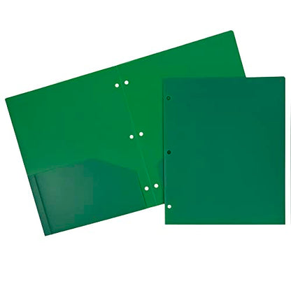 JAM PAPER Heavy Duty Plastic 3 Hole Punch Pocket Folders - Extra Tough School Folders - Green - 6/Pack - color: Green, size: 6 Per Pack