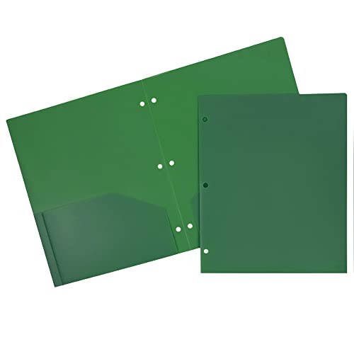 JAM PAPER Heavy Duty Plastic 3 Hole Punch Pocket Folders - Extra Tough School Folders - Green - 6/Pack - color: Green, size: 6 Per Pack