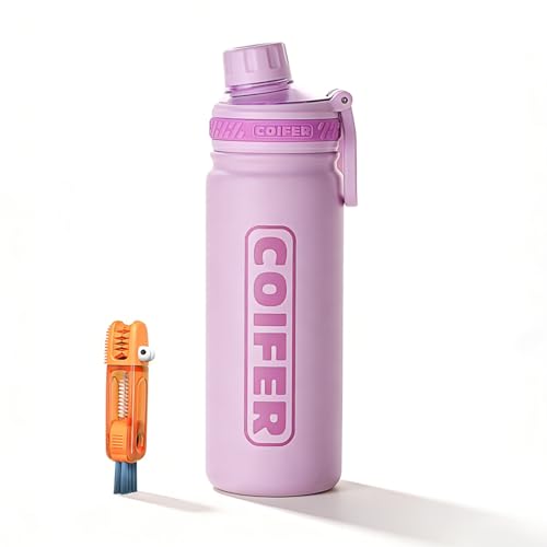 22 oz Insulated Water Bottle, Lightweight Stainless Steel Vacuum with Handle, Leakproof Dustproof Spout Lid, Wide Mouth BPA-Free, Cute for School Yoga Travel Commute Gifts for Women Girls - color: Purple