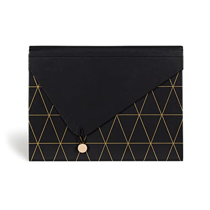 U Brands 13-Pocket Expanding File Folder, Office Supplies, Black and Gold Geometric, Brass Hardware, FSC Certified - color: Black/Gold Geometric