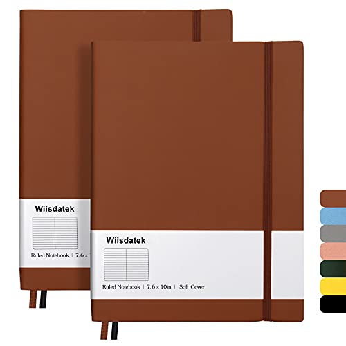 B5 College Ruled Notebooks - 2 Pack B5 Large Journal Notebooks with 376 Numbered Pages,100gsm Thick Lined Paper,Soft PU Leather Cover,7.6 X 10 inch(BROWN) - color: Brown