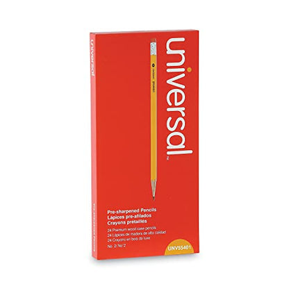Universal #2 Pre-Sharpened Woodcase Pencil, Hb (#2), Black Lead, Yellow Barrel, 24/Pack