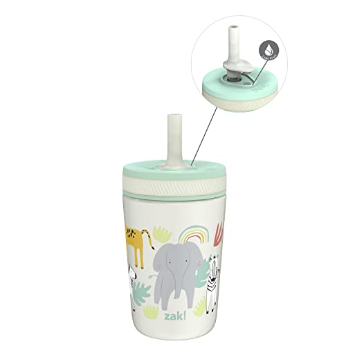 Zak Designs Kelso Toddler Cups For Travel or At Home, 12oz Vacuum Insulated Stainless Steel Sippy Cup With Leak-Proof Design is Perfect For Kids (Safari) - color: Safari