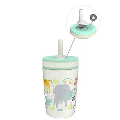 Zak Designs Kelso Toddler Cups For Travel or At Home, 12oz Vacuum Insulated Stainless Steel Sippy Cup With Leak-Proof Design is Perfect For Kids (Safari) - color: Safari