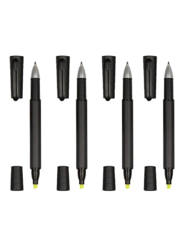 4 Pcs Dual Tip Highlighter and Gel Pen Set Yellow Marker Black Ink Pen for Journaling Note Taking Studying Office Supplies