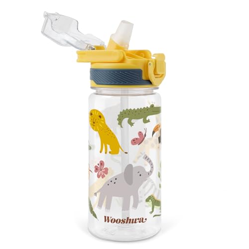 Kids Water Bottle for School, 16 Oz Plastic Straw Water Bottle with Silicone Spout and Leakproof Cover, Dishwasher Safe (Woodland Animals) - color: Woodland Animals, size: 16 Ounces