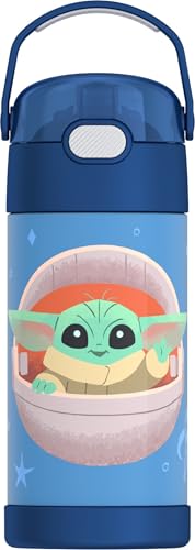 THERMOS FUNTAINER Water Bottle with Straw - 12 Ounce - Kids Stainless Steel Vacuum Insulated Water Bottle with Lid, Mandalorian The Child - color: Mandalorian The Child