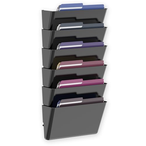MINDEPOT 6 Pockets Acrylic Wall File Organizer, Clear Wall File Holder, Plastic Hanging Wall File Holder for Office, School and Home, Black - color: Black, size: 6Pack