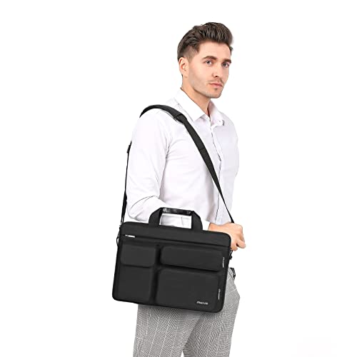 MOSISO Laptop Shoulder Bag 17.3 inch, 17-17.3 inch Computer Bag | Compatible with Dell XPS/HP Pavilion/Ideapad/Acer/HP Omen with 2 Raised&1 Flapover&1 Horizontal Pocket&Handle&Belt, Black - color: Black, size: 17.3 inch