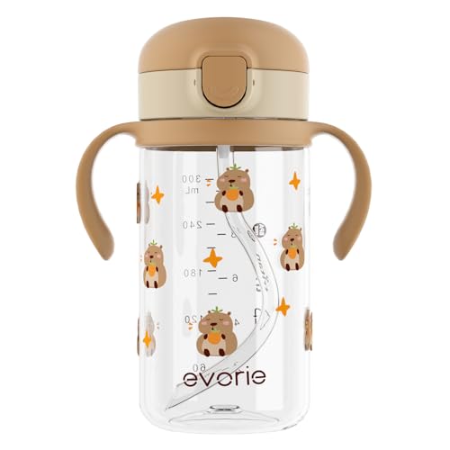 Evorie Tritan Spill Proof Straw Sippy Cups for Toddlers 1–3 Years, 10 Oz | BPA & BPS-Free, Toddler water bottle, Easy grip handles, Dishwasher safe, Durable Tritan, Easy to clean, Capybara - color: Capybara