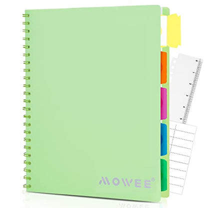 Spiral Notebook - 5 Subject Notebook, College Ruled Notebook With Dividers Pocket, Tabs Label, Ruler, 100Sheet 200 Pages, for Writing Journal, Home & Office, School Supplies, 8.5''x11'' Lime | 200 Pages, 11" Ruler, 8.5"x11" Lime, Pocket Dividers with Tab