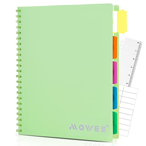 Spiral Notebook - 5 Subject Notebook, College Ruled Notebook With Dividers Pocket, Tabs Label, Ruler, 100Sheet 200 Pages, for Writing Journal, Home & Office, School Supplies, 8.5''x11'' Lime | 200 Pages, 11" Ruler, 8.5"x11" Lime, Pocket Dividers with Tab