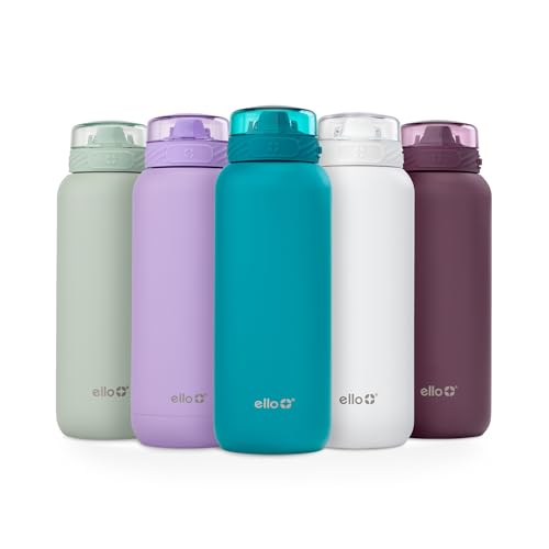 Ello Cooper 40oz Stainless Steel Water Bottle with Straw and Carry Handle, Double Walled and Vacuum Insulated Metal, Leak Proof Locking Lid with Soft Silicone Spout, Reusable, BPA Free, Antigua - color: Antigua, size: 40 Ounces