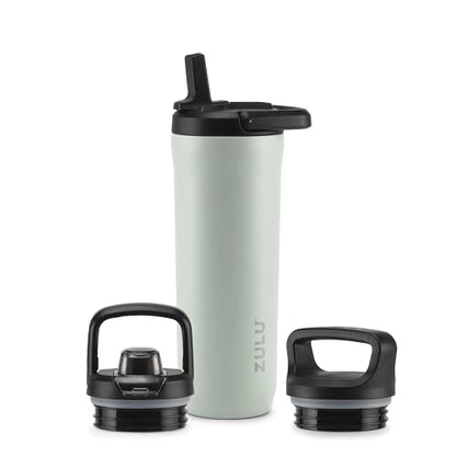 ZULU Base 18oz Kids Stainless Steel Water Bottle with 3 Lids- Straw, Chug, Twist | Double Walled and Vacuum Insulated Metal Thermos | Fits Car Cupholder, Built in Carry Loop, Dishwasher Safe, Sage - color: Sage, style: 18oz