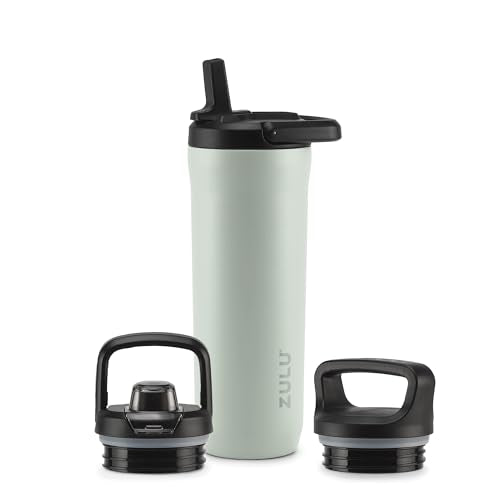 ZULU Base 18oz Kids Stainless Steel Water Bottle with 3 Lids- Straw, Chug, Twist | Double Walled and Vacuum Insulated Metal Thermos | Fits Car Cupholder, Built in Carry Loop, Dishwasher Safe, Sage - color: Sage, style: 18oz