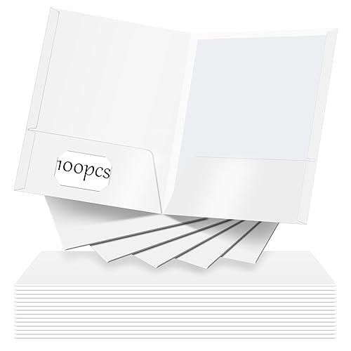 Seajan 100 Pack Folder with 2 Pocket Glossy Laminated Letter Size Paper Folder with Pocket Bulk Paper Portfolios for School, Teacher, College, Office (White) - color: White