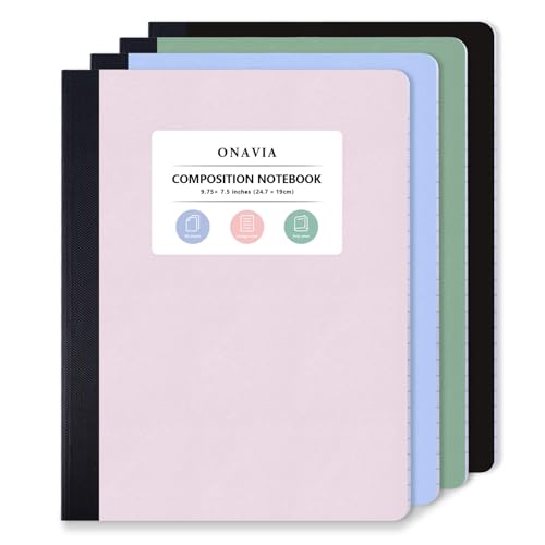 ONAVIA Plastic Composition Notebook College Ruled, 160 Pages, Assorted | 80 ct, 9.75 x 7.5 in, Poly Comp Books, Waterproof, Durable, Sewn Binding, School Notebooks, Students, Note Taking - color: Muti-Colors, style: 4 Pack