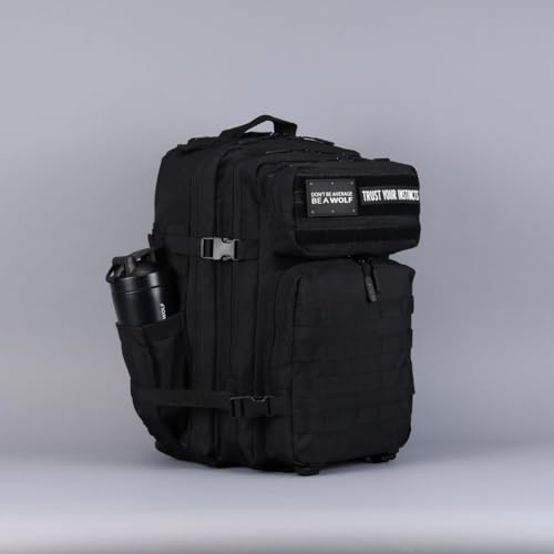WOLFpak 45L Athletic Gym Backpack - Durable 1000D Waterproof Oxford Material with MOLLE Webbing, Laptop Pocket - color: Alpha Black