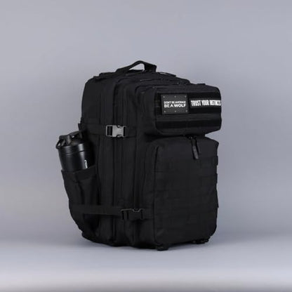 WOLFpak 45L Athletic Gym Backpack - Durable 1000D Waterproof Oxford Material with MOLLE Webbing, Laptop Pocket - color: Alpha Black