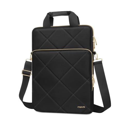 MOSISO Vertical Laptop Bag,Computer Bags,Rhombus Quilted Laptop Shoulder Bag with Trolley Sleeve&Pocket&Handle - color: Black, size: 13.3 inch