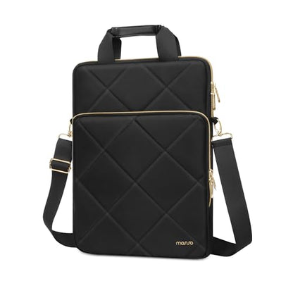 MOSISO Vertical Laptop Bag,Computer Bags,Rhombus Quilted Laptop Shoulder Bag with Trolley Sleeve&Pocket&Handle - color: Black, size: 16 inch