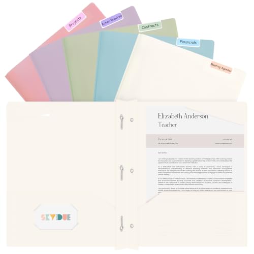 SKYDUE Folders with Pockets and 3 Prongs, 5 Pack Plastic Pastel Pocket Folders, 9.7" x 11.5", Muted - color: Muted