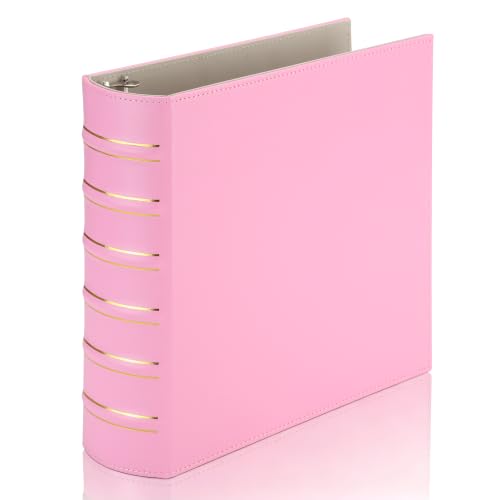 LETVPVOW Vintage Hardback 3 Ring Binder 2 Inch, Professional Leather Binders 2 Inch D Ring, Holds 400 Sheets Capacity- Pink - color: Pink, size: 2 Inch