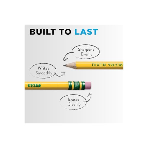 Ticonderoga Wood-Cased Pencils, 1 B Extra Soft, Yellow, 12 Count
