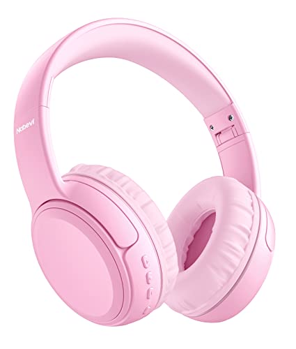 Nabevi Kids Headphones, Over-Ear Headphones Bluetooth Wireless Kids with Mic, 85/93dB Volume Limited, Stereo Sound, Wired Inline AUX Cord Headphones for Children Boy Girl Teens, Pink - color: Light Pink
