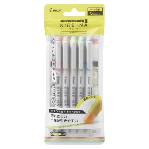 PILOT KIRE-NA Highlighter Set, Basic 5 Colors, Chisel and Fine Tip, Quick-Dry Pigment Ink, SKIW-1-5C1 - color: Basic 5-piece set