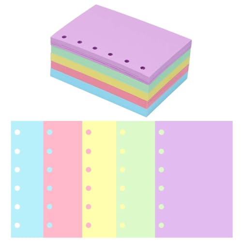 Mogoostry A7 Blank Filler Paper 5 Color Refill Paper for 6 Ring A7 Binder Planner Inserts 6 Hole Blank Note Paper Refills 250 Sheets Loose Leaf Paper - color: Light 5 Color