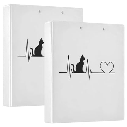 Fustylead Cat Electrocardiogram 3 Ring Binder, D-Rings 1.5" Hardcover Folder, Fits 200 Sheets of A4 Paper, Durable Clipboard & Clean View with Inside Pockets for School Home Office - size: 12.4x10.63x2.36 Inch-1 Pack