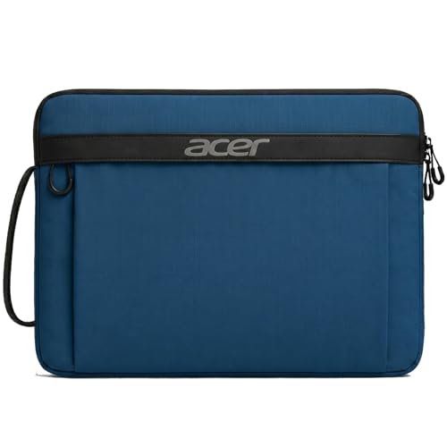 Acer Laptop Sleeve Case for 15.6-16 inch Laptops, Slim Protective Computer Sleeve with Hidden Zipper Pocket, Soft Plush Bubble Padding, Side Handle and Luggage Strap, Travel Laptop Bag, Blue | Slim, Soft Bubble Padding, Extra Front Storage, Wrist Strap, S
