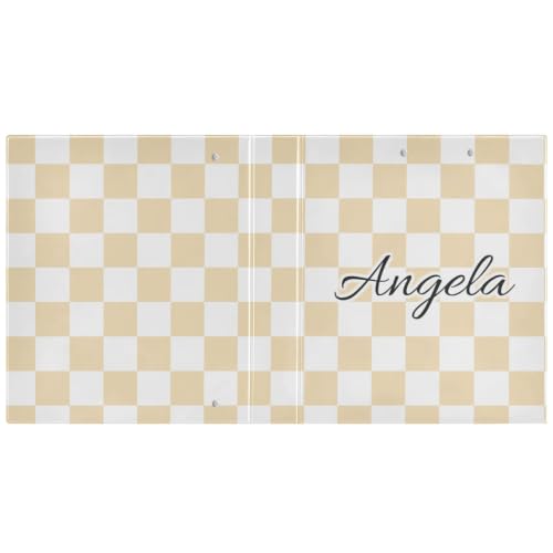 Custom 3 Ring Binder 1.5 Inch Round Rings Wheat Checkered Personalized Name Binders Organizer Fashion View Binder with 2 Pockets for School Office Supplies - color: Multi04