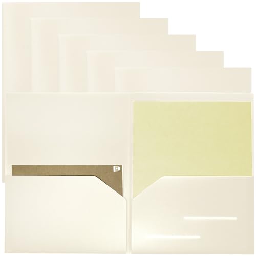 Youngever 6 Pack Heavy Duty Plastic Two Pocket Folders, Heavy Duty Plastic 2 Pocket Folder (Cream) - color: Cream