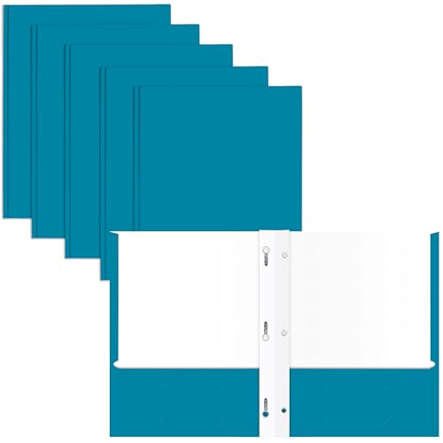 2 Pocket Portfolio Folders with Prongs (Metal Fastener Clips), 25 Pack, Cool Trendy Colors, Fits Letter Size Paper, for School, Office, Home, Matte Finish (Electric Blue) - style: Electric Blue