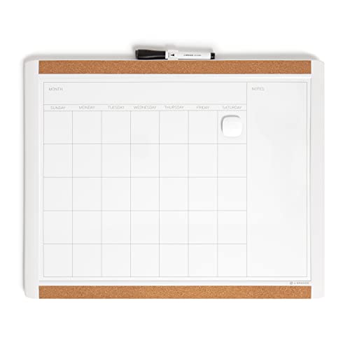 U Brands Magnetic Dry Erase Calendar White Board, 16" x 20", White Pin-It Frame, Includes Marker and Magnet - color: White, size: 20"W x 16"H