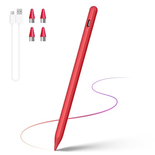 DRYMOKINI Stylus Pen for Touchscreen, Active Stylus Pen Compatible for Android and i-OS Tablet/Phones, Rechargeable Universal Stylist Pencil Compatible for A-pple/i-Pad/Phone Tablet, Red - color: Red