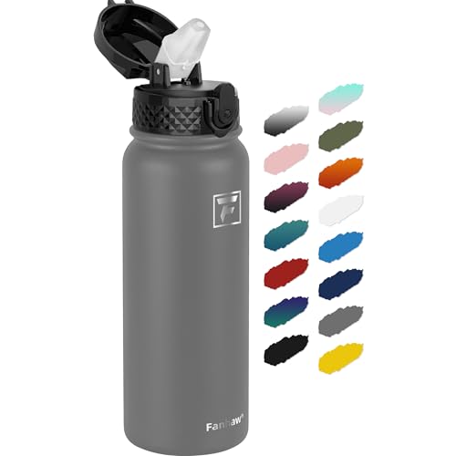Fanhaw 20 Oz Kids Insulated Stainless Steel Water Bottle with Straw Lid, Leakproof & Anti-Dust Everyday Use Bottle for School, Women & Men, Back to School Essentials (Gray) - color: Gray, style: 20 Ounces