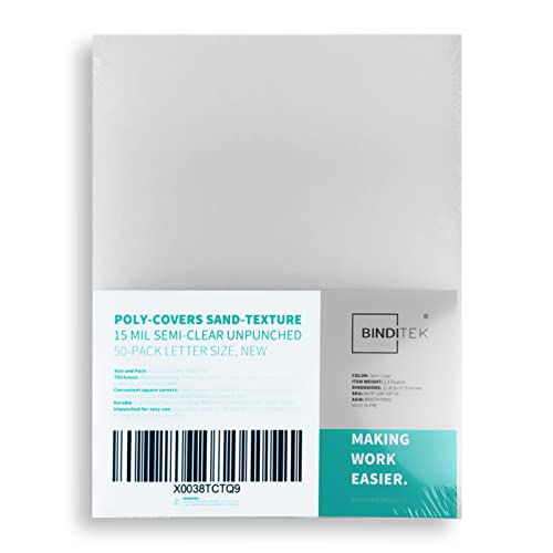 Binditek 50 Pack 15 Mil Frosted Polycovers, Semi-Transparent, 8-1/2 x 11 Inches, Lightly Textured Sand Finish, Square Corners, Unpunched Binding Covers, Office Supplies - color: Frosted, size: 15 Mil, 50 Pack