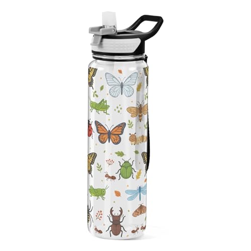 ALAZA Insect Butterfly Water Bottle with Straw,Leakproof Tritan Clear Sports Water Bottle Kids Water Bottle for School Outdoor Sports Drinking,32 oz - color: Insect Butterfly, size: Large